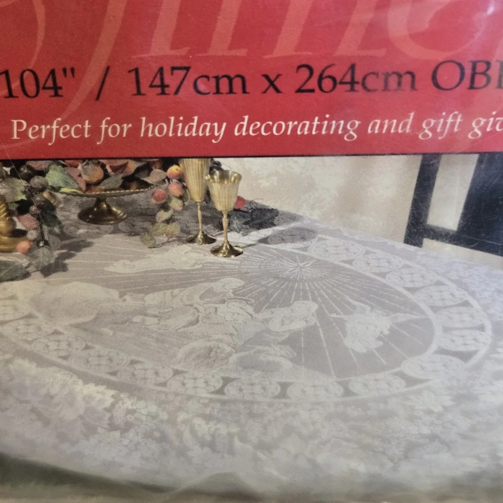 Holiday Time Elegant Holiday Tablecloth 58x104 Beige Christmas Lace USA